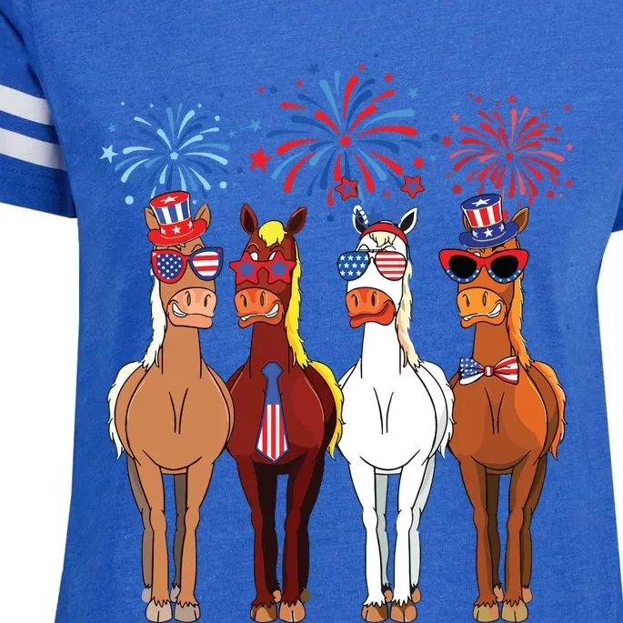 Funny Patriotic Us Flag 4th Of July Horse Usa Patriotic Enza Ladies Jersey Football T-Shirt