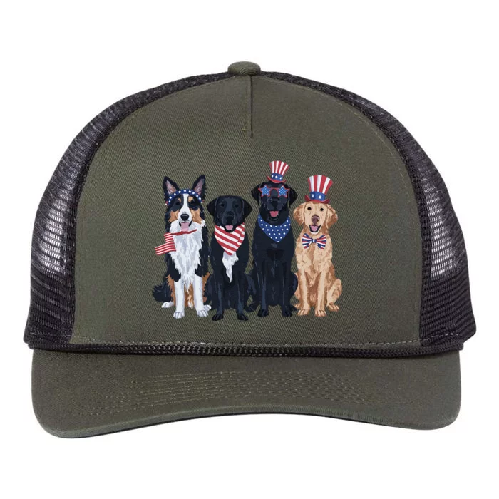 Funny Patriotic Usa Dog  4th Of July Dog Independence Day Retro Rope Trucker Hat Cap