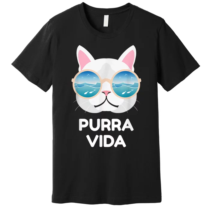 Funny Pura Vida Cat Costa Rica Surfing Surf Waves Premium T-Shirt