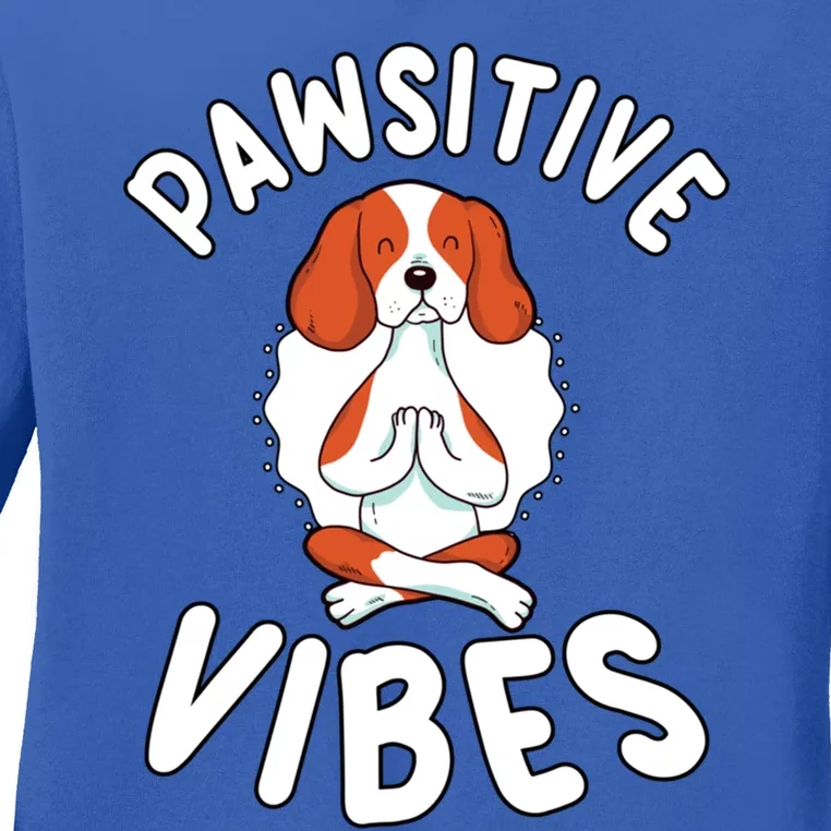 Funny Pawsitive Vibes Pun Cute Yoga Dog Beagle Lovers Gift Ladies Long Sleeve Shirt