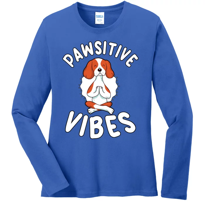 Funny Pawsitive Vibes Pun Cute Yoga Dog Beagle Lovers Gift Ladies Long Sleeve Shirt