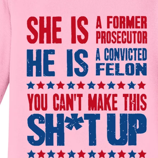 Former Prosecutor Vs Felon Pro Kamala Harris 2024 President Baby Long Sleeve Bodysuit