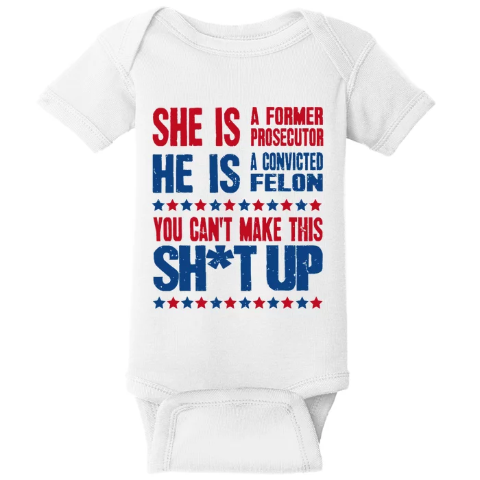 Former Prosecutor Vs Felon Pro Kamala Harris 2024 President Baby Bodysuit