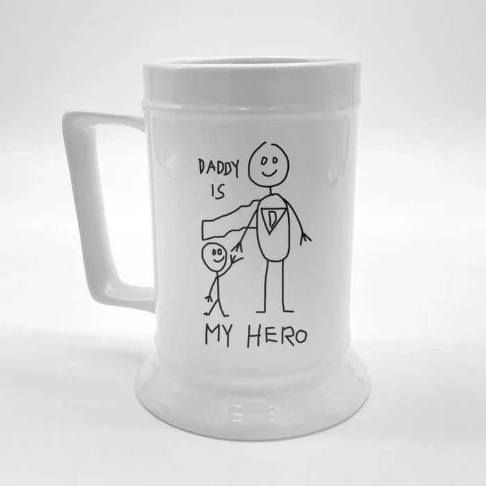 Firefighter Police Veteran Heros Daddy Is My Hero Funny Gift Front & Back Beer Stein