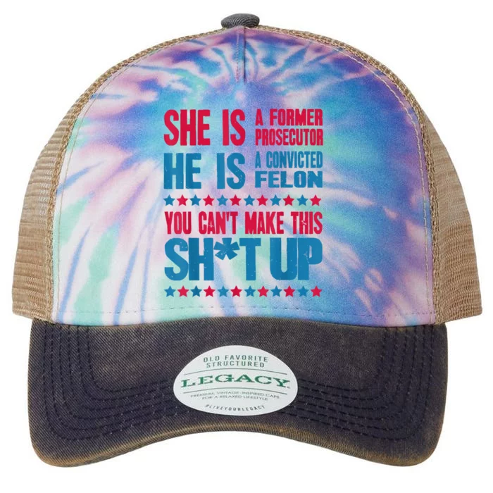 Former Prosecutor Vs Felon Pro Kamalaharris 2024 Legacy Tie Dye Trucker Hat