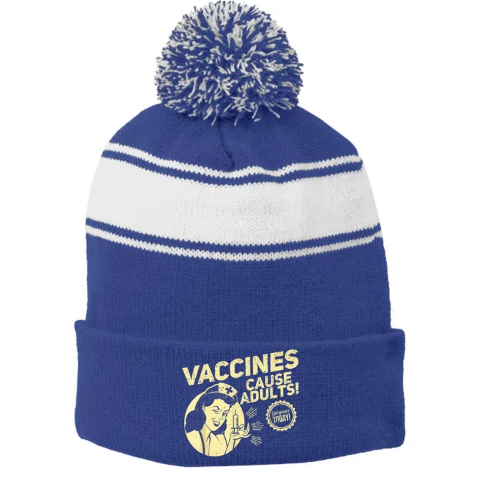 Funny Pro Vaccination Vaccines Cause Adults Stripe Pom Pom Beanie