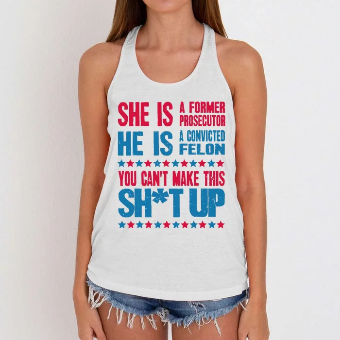 Former Prosecutor Vs Felon Pro Kamala Harris 2024 President Women's Knotted Racerback Tank