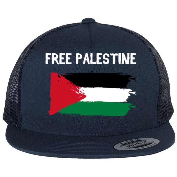 Free Palestine Vintage Distressed Palestinian Flag Gift Flat Bill Trucker Hat