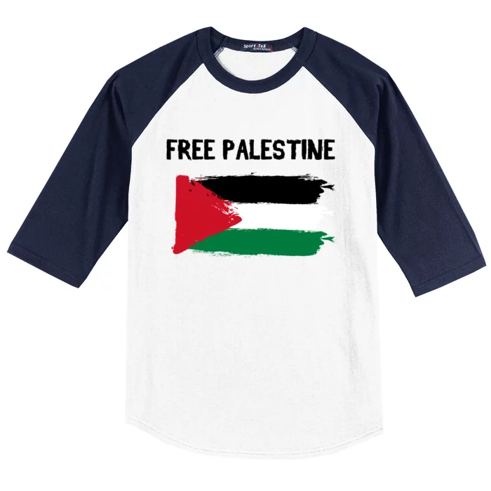 Free Palestine Vintage Distressed Palestinian Flag Gift Baseball Sleeve Shirt