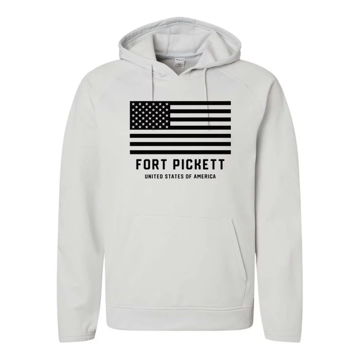 Fort Pickett Virginia USA Military American Flag Performance Fleece Hoodie