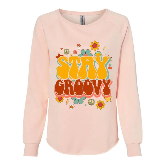 Floral Peaceful Vibes Embrace Positivity with Retro Flower Design Womens California Wash Sweatshirt