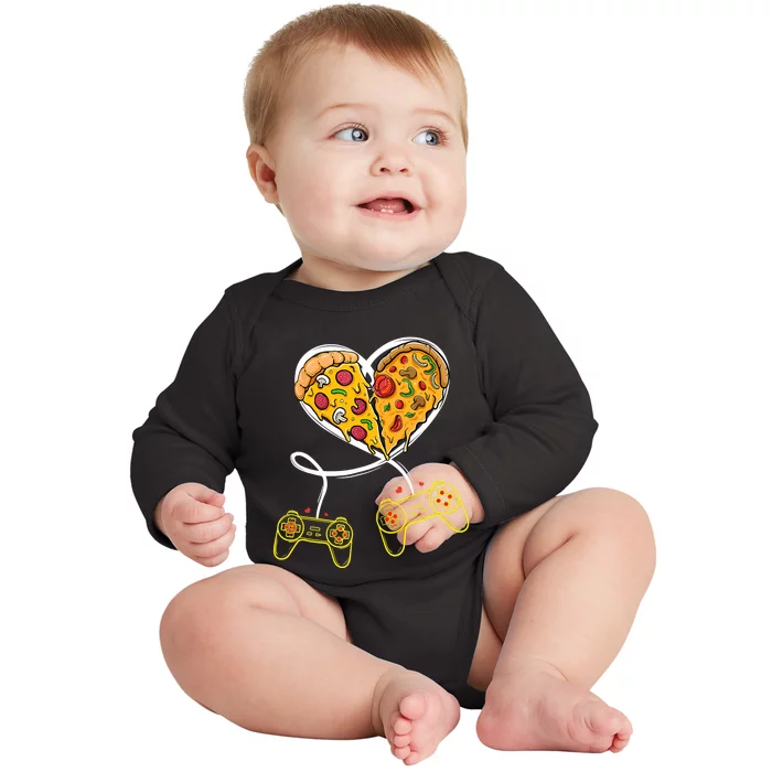 Funny Pizza Video Game Lover Gamer Valentines Day Couple Baby Long Sleeve Bodysuit