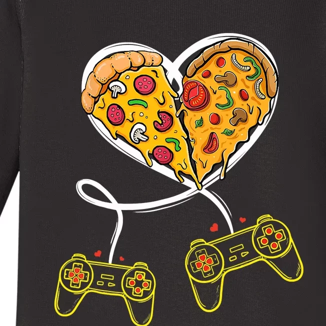 Funny Pizza Video Game Lover Gamer Valentines Day Couple Baby Long Sleeve Bodysuit