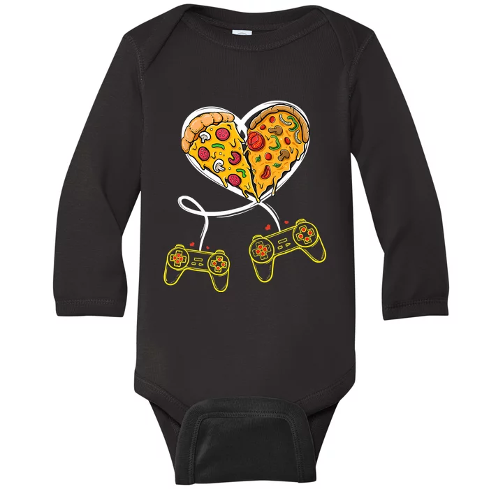 Funny Pizza Video Game Lover Gamer Valentines Day Couple Baby Long Sleeve Bodysuit