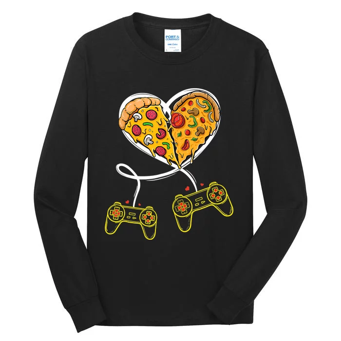 Funny Pizza Video Game Lover Gamer Valentines Day Couple Tall Long Sleeve T-Shirt