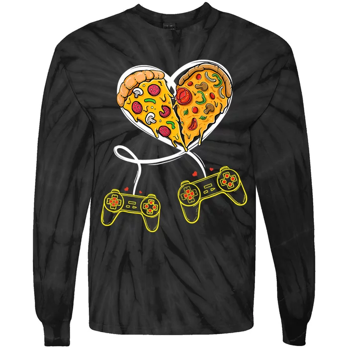 Funny Pizza Video Game Lover Gamer Valentines Day Couple Tie-Dye Long Sleeve Shirt