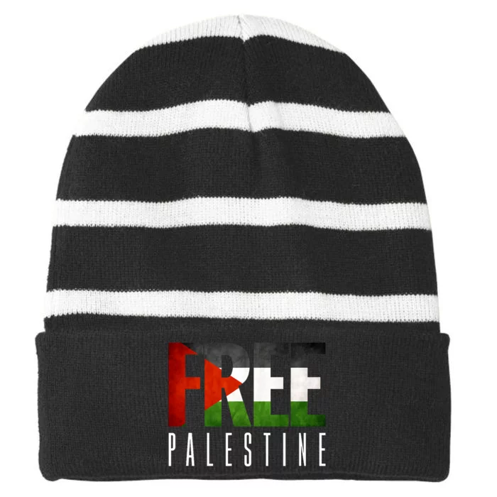 Free Palestine Vintage Design Striped Beanie with Solid Band