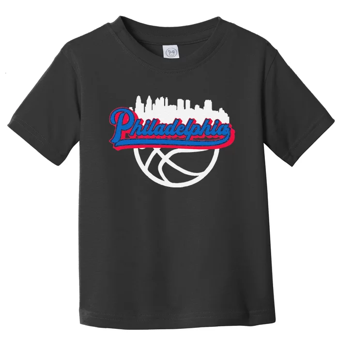 Funny Philadelphia Vintage Basketball Script City Skyline Fan Toddler T-Shirt