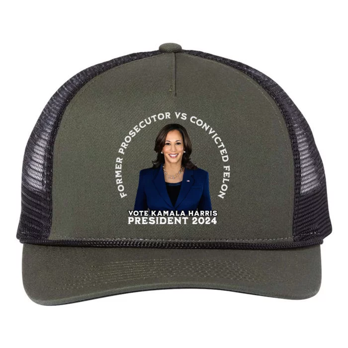 Former Prosecutor Vs Convicted Felon Vote Kamala Harris Retro Rope Trucker Hat Cap