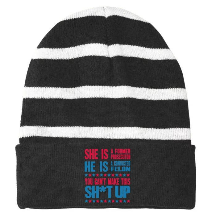 Former Prosecutor Vs Felon Pro Kamalaharris 2024 President Striped Beanie with Solid Band