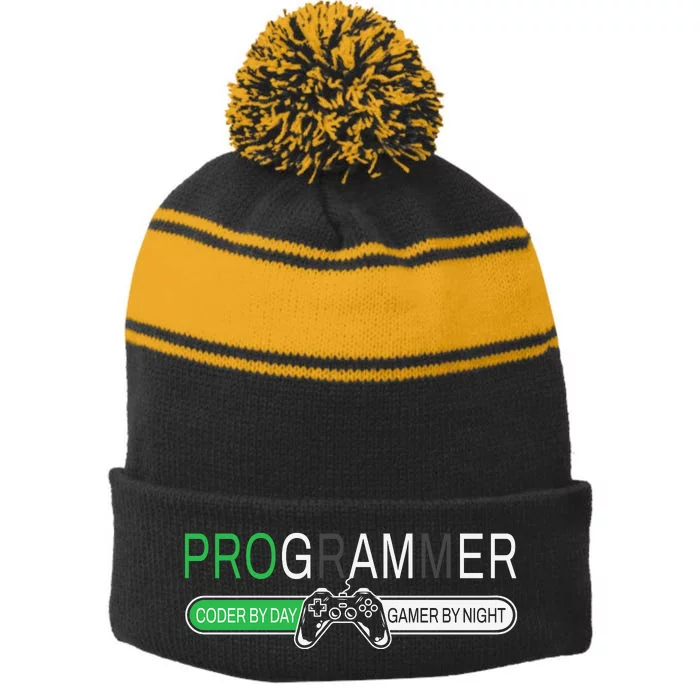 Funny Programmer Video Game Lover Gamer Dad Stripe Pom Pom Beanie