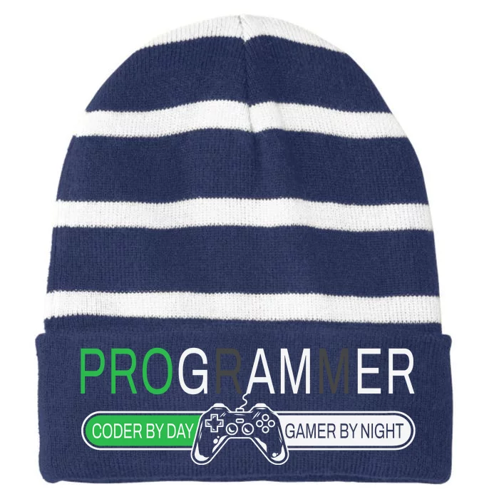 Funny Programmer Video Game Lover Gamer Dad Striped Beanie with Solid Band