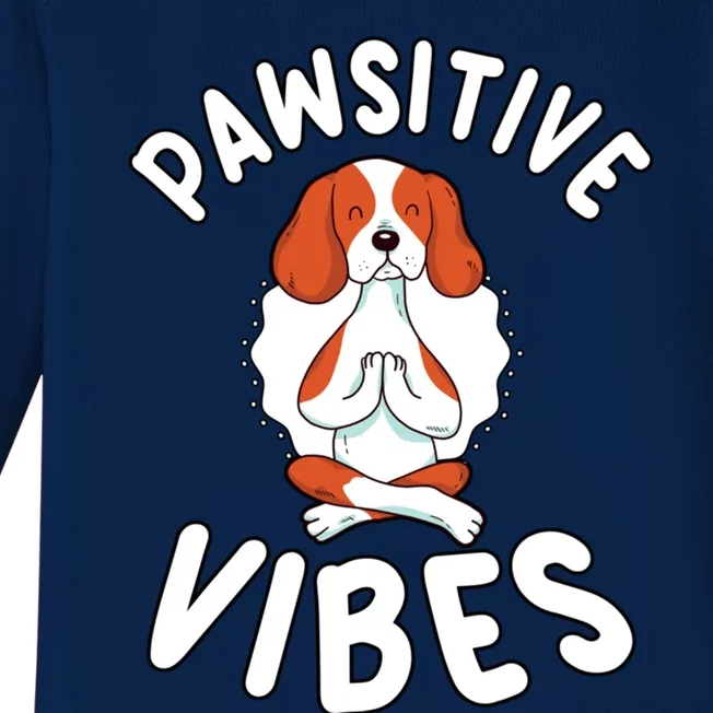 Funny Pawsitive Vibes Pun Cute Yoga Dog Beagle Lovers Cute Gift Baby Long Sleeve Bodysuit