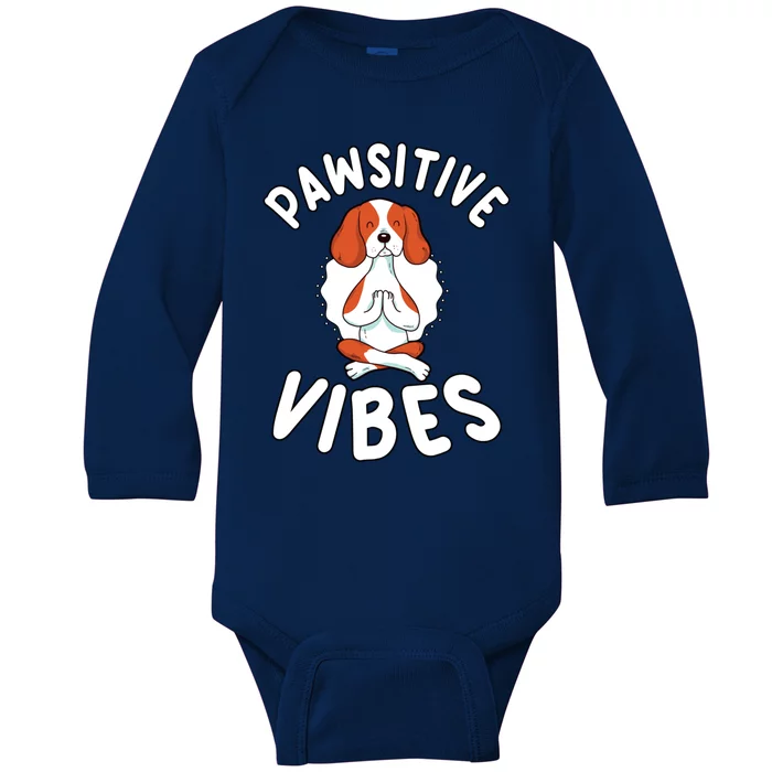 Funny Pawsitive Vibes Pun Cute Yoga Dog Beagle Lovers Cute Gift Baby Long Sleeve Bodysuit