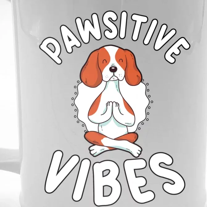 Funny Pawsitive Vibes Pun Cute Yoga Dog Beagle Lovers Cute Gift Front & Back Beer Stein