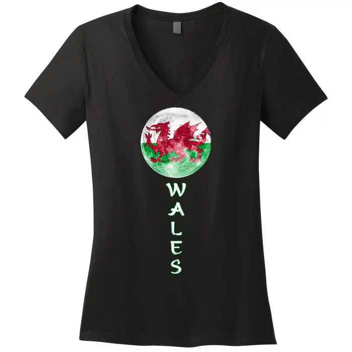 Funny Proud Welsh Flag Designs Gift Women's V-Neck T-Shirt