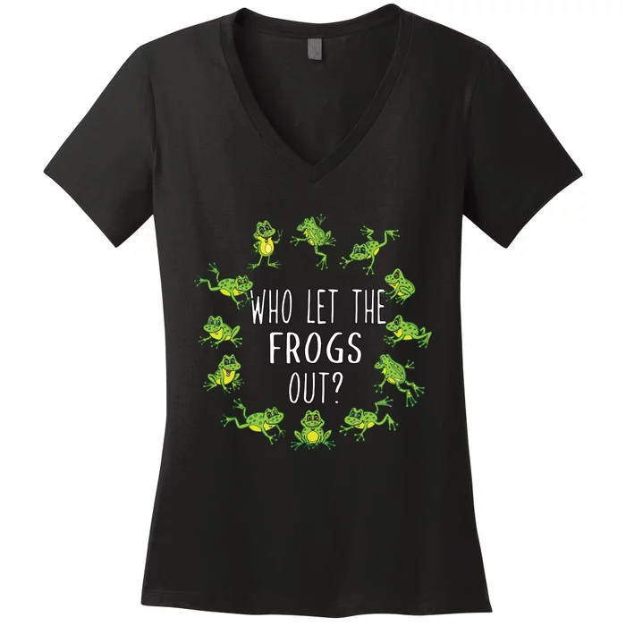 Funny Passover Who Let The Frogs Out Jewish Seder Women's V-Neck T-Shirt