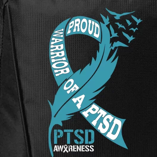 Funny Proud Warrior Of A Ptsd Teal Ribbon Ptsd Awareness Gift City Backpack