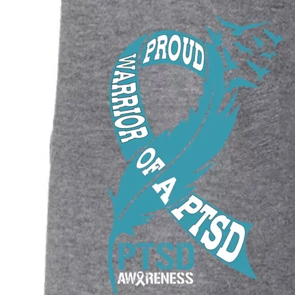 Funny Proud Warrior Of A Ptsd Teal Ribbon Ptsd Awareness Gift Doggie 3-End Fleece Hoodie