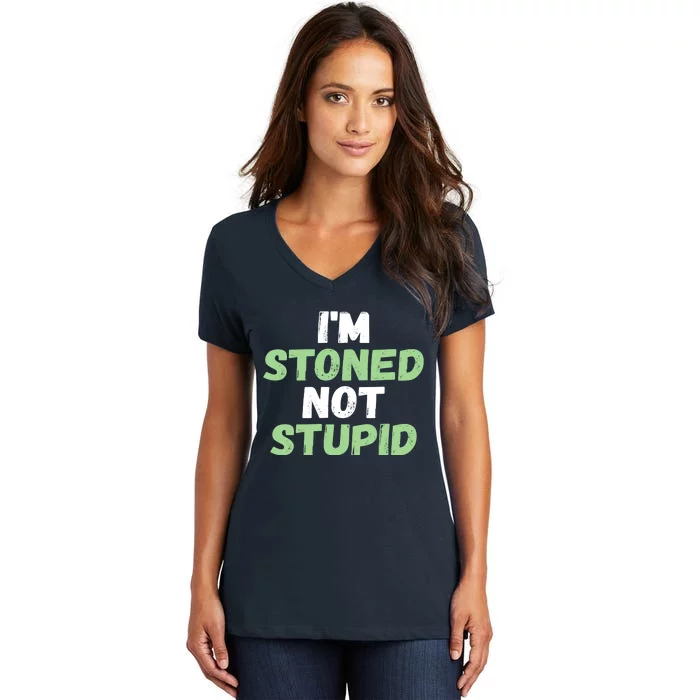 Funny Pot Weed hoodie shirt I'm Stoned Not Stupid Women's V-Neck T-Shirt