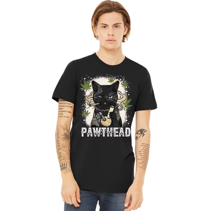 Funny Pawthead Weed Cat Smoking High Cannabis Cat 420 Stoner Premium T-Shirt