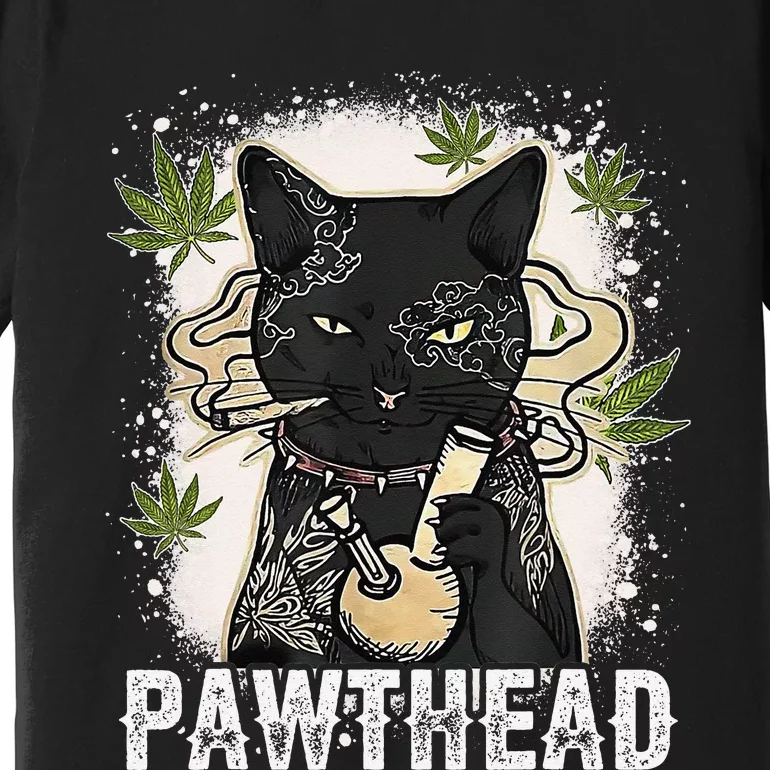 Funny Pawthead Weed Cat Smoking High Cannabis Cat 420 Stoner Premium T-Shirt