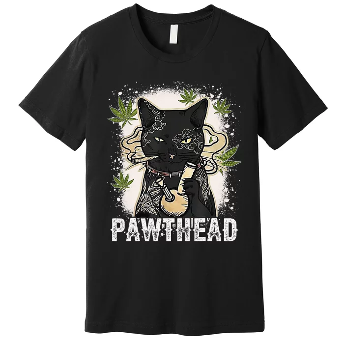 Funny Pawthead Weed Cat Smoking High Cannabis Cat 420 Stoner Premium T-Shirt