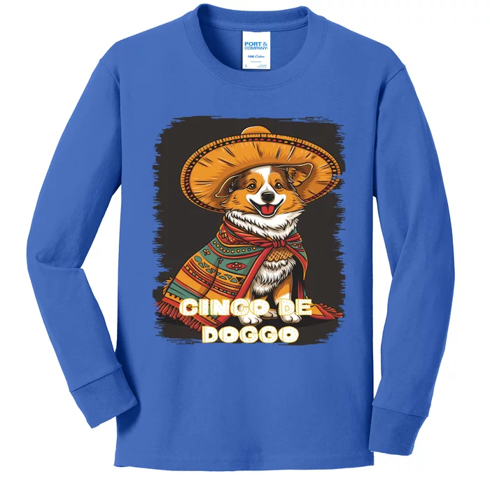 Funny Pembroke Welsh Dog Cinco De Mayo Doggo Sombrero Funny Gift Kids Long Sleeve Shirt