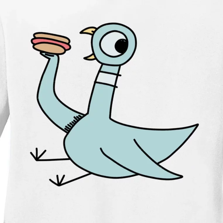 Funny Pigeon With A Hotdog Fan Art Ladies Long Sleeve Shirt