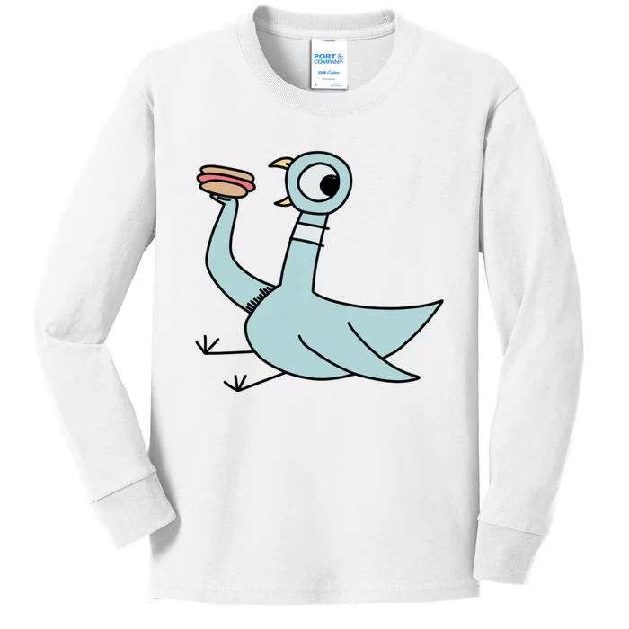 Funny Pigeon With A Hotdog Fan Art Kids Long Sleeve Shirt