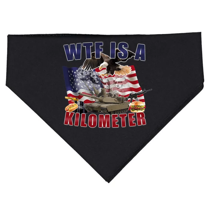 Funny Political Wtf Is A Kilometer Usa American 4th Of July USA-Made Doggie Bandana