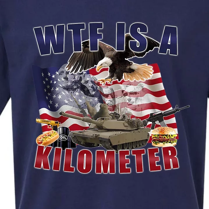 Funny Political Wtf Is A Kilometer Usa American 4th Of July Sueded Cloud Jersey T-Shirt