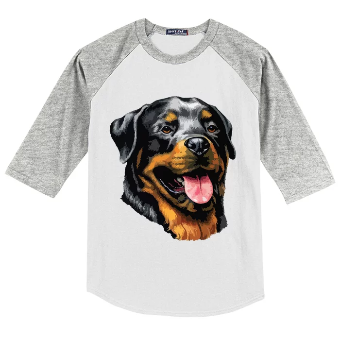 Face Portrait Watercolor Painting Rott Cool Dog Rottweiler Kids Colorblock Raglan Jersey