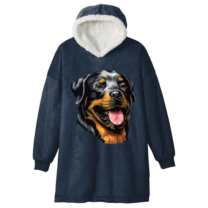 Face Portrait Watercolor Painting Rott Cool Dog Rottweiler Hooded Wearable Blanket