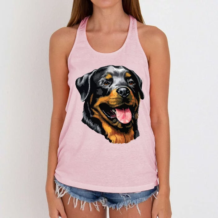 Face Portrait Watercolor Painting Rott Cool Dog Rottweiler Women's Knotted Racerback Tank