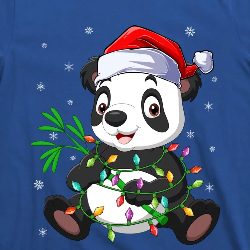 Funny Panda Xmas Lighting Matching Santa Hat Panda Christmas Gift T-Shirt