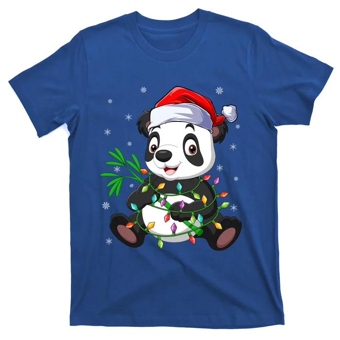 Funny Panda Xmas Lighting Matching Santa Hat Panda Christmas Gift T-Shirt