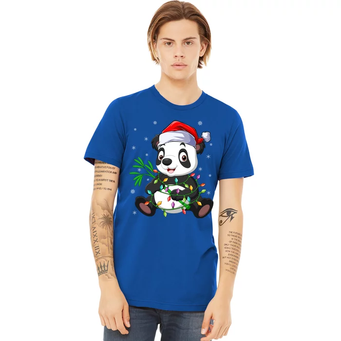 Funny Panda Xmas Lighting Matching Santa Hat Panda Christmas Gift Premium T-Shirt