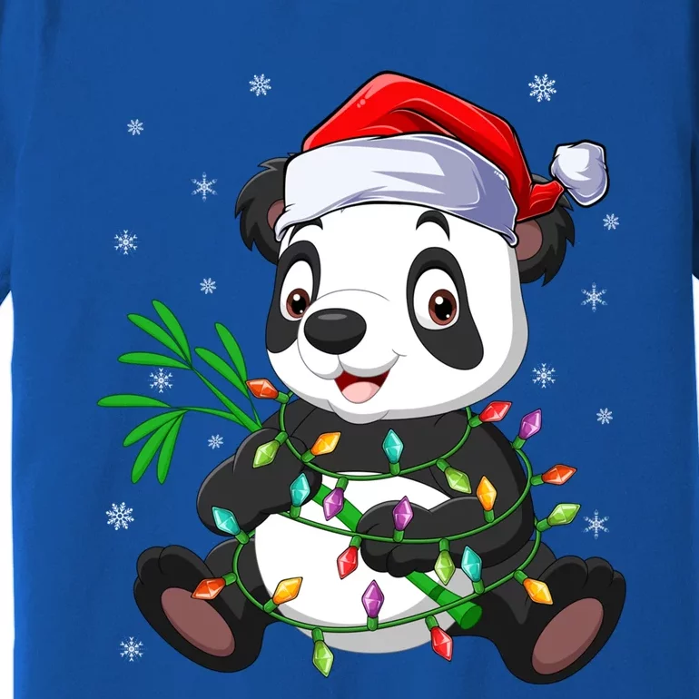 Funny Panda Xmas Lighting Matching Santa Hat Panda Christmas Gift Premium T-Shirt