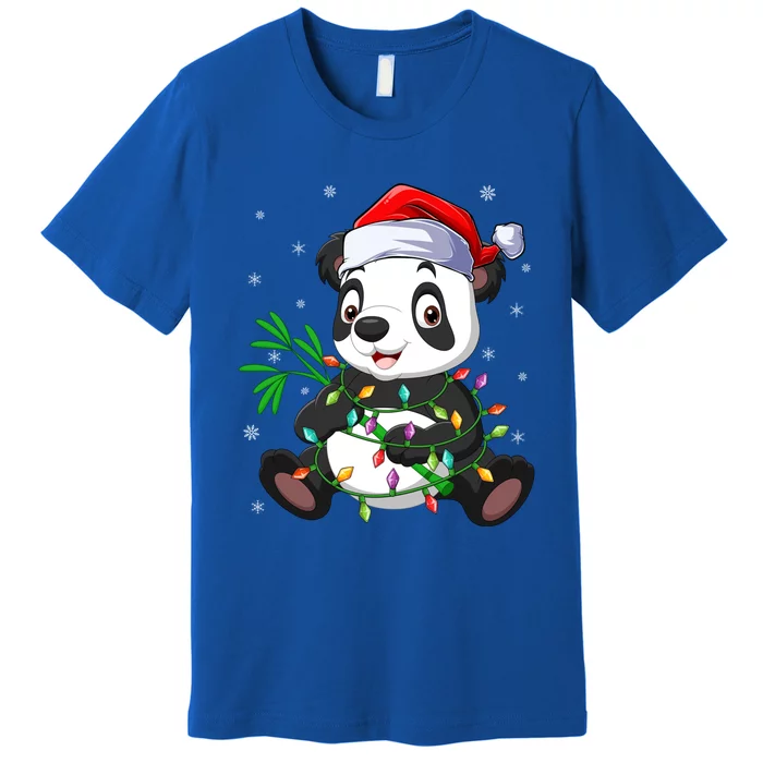 Funny Panda Xmas Lighting Matching Santa Hat Panda Christmas Gift Premium T-Shirt